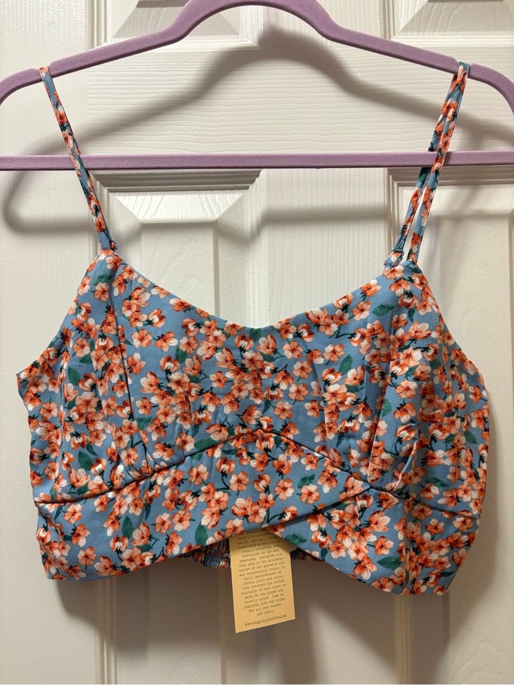 NWT B.O.G. Collective Floral Wrap Crop Top Blue Orange Smocked Camisole L